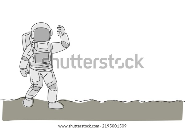 One single line drawing cosmonaut make okay gesture with his fingers in ...