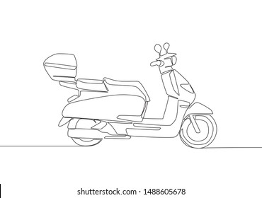 One single line drawing of courier delivery service motorbike logo. Scooter motorcycle concept. Continuous line draw design vector illustration