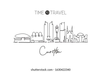 One single line drawing Curitiba city skyline, Brazil. World historical town landscape postcard. Best holiday place destination. Editable stroke trendy continuous line draw design vector illustration