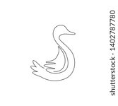 One single line drawing of cute funny white duck for company business logo identity. Little beauty swan mascot concept for public park. Trendy continuous line draw vector graphic design illustration