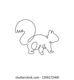 One single line drawing of cute squirrel for company logo identity. Business corporation icon concept from funny rodent animal shape. Modern continuous line vector draw design graphic illustration