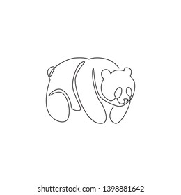 One single line drawing of cute panda for company logo identity. Business corporation icon concept from china bear animal shape. Trendy continuous line draw design vector graphic illustration