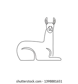 One single line drawing of cute llama for company logo identity. Business corporation icon concept from animals typical of South America. Modern continuous line draw vector design graphic illustration