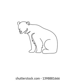 One single line drawing of cute grizzly bear for company logo identity. Business corporation icon concept from wild mammal animal shape. Modern continuous line graphic draw vector design illustration