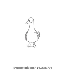 One single line drawing of cute funny white duck for company business logo identity. Little beauty swan mascot concept for public park. Modern continuous line draw graphic vector design illustration
