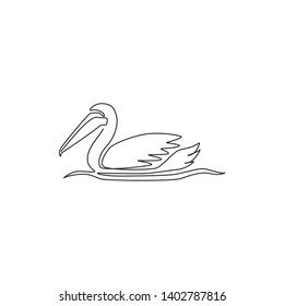 One single line drawing of cute pelican for company business logo identity. Big bird mascot concept for expedition corporation. Trendy continuous line draw design vector graphic illustration