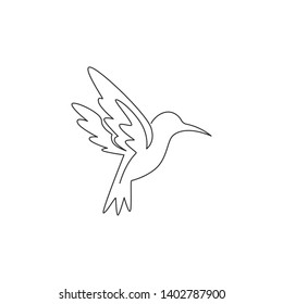 One single line drawing of cute hummingbird for company business logo identity. Little beauty bird mascot concept for avian national zoo park. Continuous line graphic vector draw design illustration