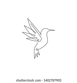 One single line drawing of cute hummingbird for company business logo identity. Little beauty bird mascot concept for avian national zoo park. Continuous line graphic vector draw design illustration
