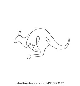 One single line drawing of cute jumping kangaroo for business logo identity. Wallaby animal from Australia mascot concept for company icon. Continuous line draw design vector graphic illustration