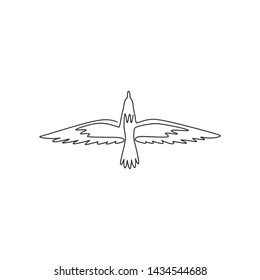 One single line drawing of cute albatross for clean the ocean campaign logo. Adorable sea bird mascot concept for save the environment movement icon. Continuous line draw design vector illustration