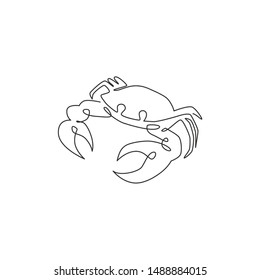 One single line drawing cute little crab for logo identity  Healthy delicious taste seafood concept for Chinese food restaurant icon  Trendy continuous line draw graphic design vector illustration