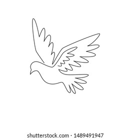 One single line drawing of cute elegant fly dove bird for logo identity. Adorable pigeon mascot concept for cancer fighter icon. Modern continuous line graphic draw design vector illustration