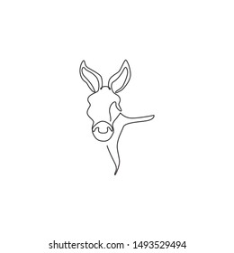 One single line drawing of cute donkey head for farm logo identity. Little horse mascot concept for national zoo icon. Modern continuous line draw design vector illustration