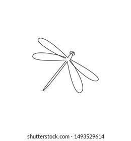 One single line drawing of cute dragonfly for company logo identity. Odonata animal mascot concept for insect lover club icon. Modern continuous line draw design vector illustration