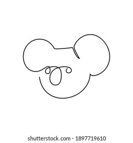 One single line drawing of cute koala head for business logo identity. Little bear from Australia mascot concept for traveling tourism campaign icon. Continuous line draw design vector illustration