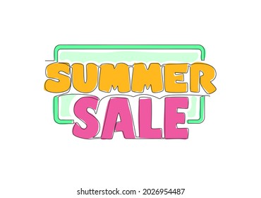 One single line drawing of cute and cool promotion and discount typography quote - Summer Sale. Calligraphic design for print, card, banner, poster. Continuous line draw design vector illustration