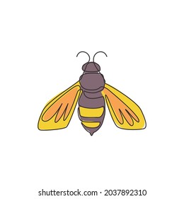 One single line drawing of cute bee for company logo identity. Honeybee farm icon concept from wasp animal shape. Dynamic continuous line graphic draw design vector illustration