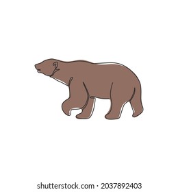 One single line drawing of cute grizzly bear for company logo identity. Business corporation icon concept from wild mammal animal shape. Modern continuous line vector draw design graphic illustration