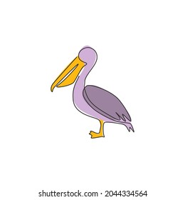 One single line drawing of cute pelican for company business logo identity. Big bird mascot concept for expedition corporation. Modern continuous line draw vector graphic design illustration