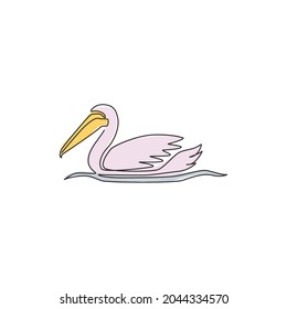 One single line drawing of cute pelican for company business logo identity. Big bird mascot concept for expedition corporation. Trendy continuous line draw design vector graphic illustration