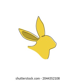 Eine einzelne Zeichnung süßen Kaninchens Kopf für Markenlogo-Identität. Adorable Tiermaskottkonzept für Zuchtbetriebe Ikone. Grafische Vektorgrafik mit kontinuierlicher Zeilenzeichnung