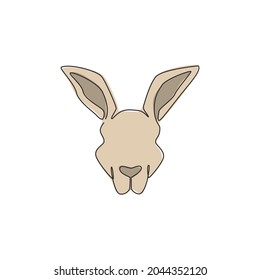 One single line drawing of cute kangaroo head for business logo identity. Wallaby animal from Australia mascot concept for company icon. Trendy continuous line draw graphic design vector illustration