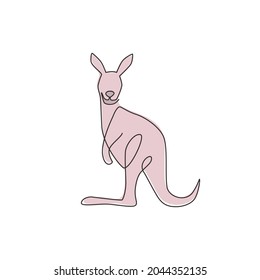One single line drawing of cute standing kangaroo for business logo identity. Wallaby animal from Australia mascot concept for company icon. Continuous line draw design vector graphic illustration