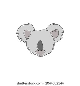 One single line drawing of cute koala head for business logo identity. Little bear from Australia mascot concept for traveling tourism campaign icon. Continuous line draw design vector illustration