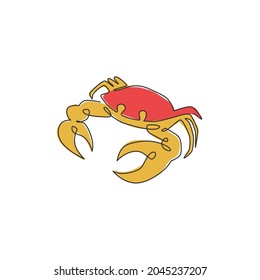 Eine einzelne Zeichnung von süßer kleiner Krabbe für Logo-Identität. Gesunde leckere Meeresfrüchte-Konzept für das chinesische Restaurant Ikone. Trendsetter, kontinuierlicher Strichzeichnung, Grafikdesign, Vektorgrafik
