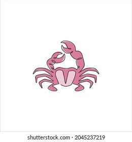 One single line drawing of cute little crab for logo identity. Healthy delicious taste seafood concept for Chinese restaurant icon. Modern continuous line draw graphic design vector illustration