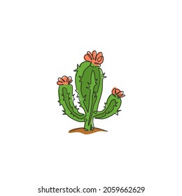 Un dibujo de una sola línea adorable planta de cactus tropicales exóticos. Impresión decorativa concepto de planta de casa decoración de fondo adorno de papel pintado. Ilustración gráfica vectorial de diseño de líneas continuas modernas