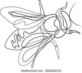 Un dibujo de una sola línea de una mosca linda, abeja en la ilustración vectorial. Dibujo continuo de una línea de mosca, silueta de abejas aislada sobre fondo blanco. Mosca, abeja para el fondo, logotipo o tatuaje.