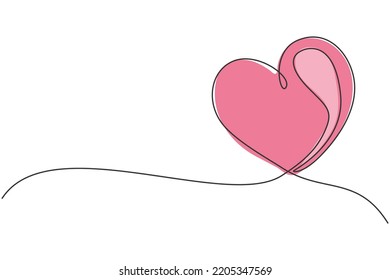 One single line drawing of cute love heart shaped for greeting card. Romantic symbol for wedding invitation. Trendy continuous line draw design vector graphic illustration