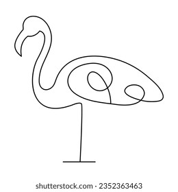 one single line drawing of cute heron bird vector illustration art