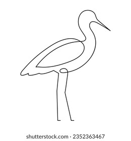 un dibujo de una sola línea de arte de ilustración de un vector de garza lindo