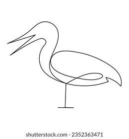 one single line drawing of cute heron bird vector illustration art