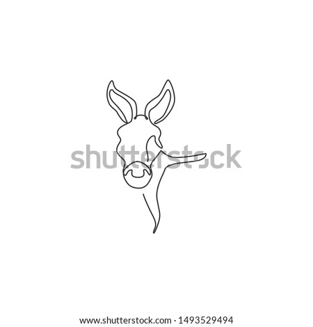 One single line drawing of cute donkey head for farm logo identity. Little horse mascot concept for national zoo icon. Modern continuous line draw design vector illustration