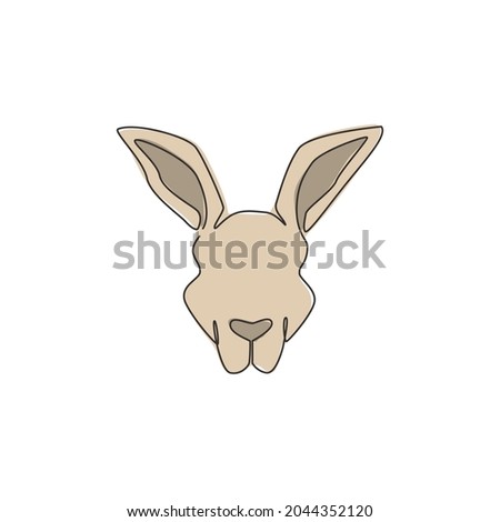 One single line drawing of cute kangaroo head for business logo identity. Wallaby animal from Australia mascot concept for company icon. Trendy continuous line draw graphic design vector illustration