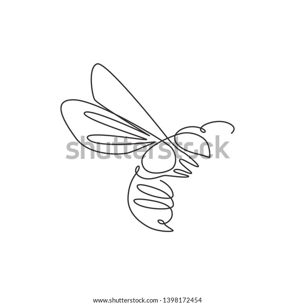 One Single Line Drawing Cute Bee Stock Vector Royalty Free