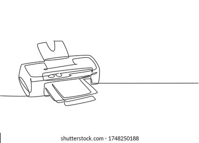 One single line drawing of digital printer for company business printing needs. Electricity small home office tools concept. Dynamic continuous line graphic draw vector design illustration