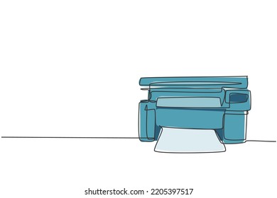 Un dibujo de una sola línea de impresora láser digital para empresas. Concepto de herramientas de equipo para pequeñas oficinas de electricidad. Ilustración dinámica de dibujo gráfico de línea continua