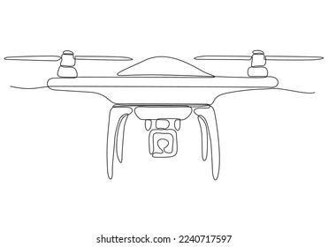 
One single line drawing of drone flying, vector graphic illustration of unmanned drone. Modern aerial gadget for videography concept. Modern continuous line drawing design