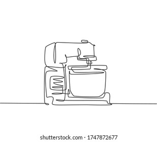 One single line drawing of electric hand mixer for mixing cookie batter home appliance. Electricity kitchenware tools concept. Dynamic continuous line graphic draw design illustration