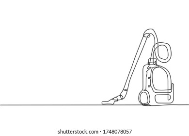 One single line drawing of electric vacuum cleaner home appliance. Electricity wireless cleaning robot household tools concept. Dynamic continuous line draw design graphic vector illustration