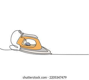 One single line drawing of electric clothes ironing home appliance. Electricity household tools concept. Dynamic continuous line graphic draw design illustration