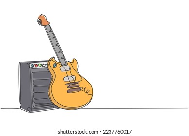 Eine einzelne Zeichnung der elektrischen Gitarre mit Verstärker. Konzept von Streichinstrumente. Trendsetter, kontinuierlicher Strichzeichnung, Grafikdesign, Vektorgrafik