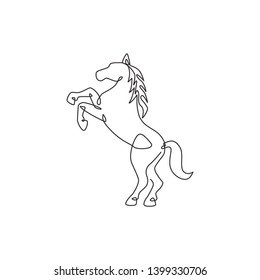 One single line drawing of elegance jumping horse for company logo identity. Pony horse wild mammal animal symbol concept. Dynamic continuous line draw graphic vector design illustration