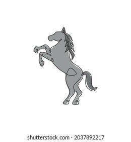 One single line drawing of elegance jumping horse for company logo identity. Pony horse wild mammal animal symbol concept. Dynamic continuous line draw graphic vector design illustration