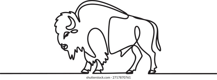 One single line drawing of elegance buffalo for conservation national park logo identity. Big strong bull mascot concept for rodeo show. one line Icon drawing
