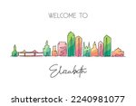 One single line drawing Elizabeth city skyline, New Jersey. World historical town landscape. Best holiday destination postcard. Editable stroke trendy continuous line draw design vector illustration